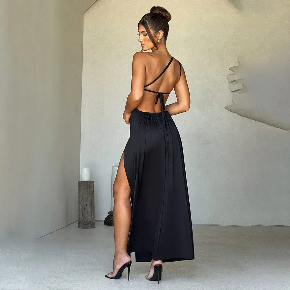Elegant Red Backless Long Summer Sexy Off Shoulder Bodycon Maxi Christmas Party Dress Dresses-L