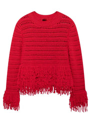 Elegant Hollow Out Sexy Long Sleeve O-Neck Red Christmas Sweater / S Sweaters-L