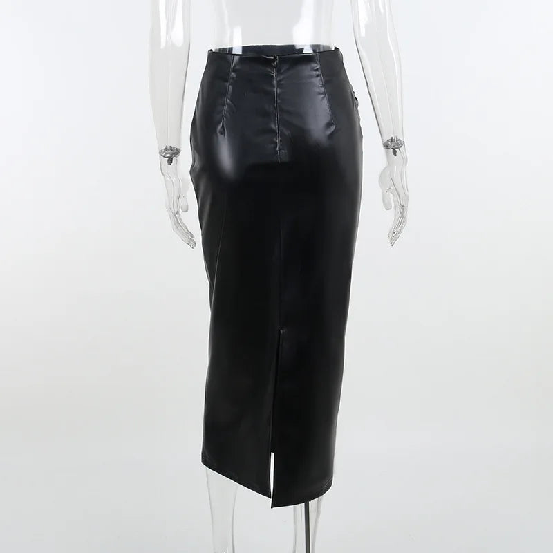 Elegant Ruched PU Leather Slim High Waist Skirt