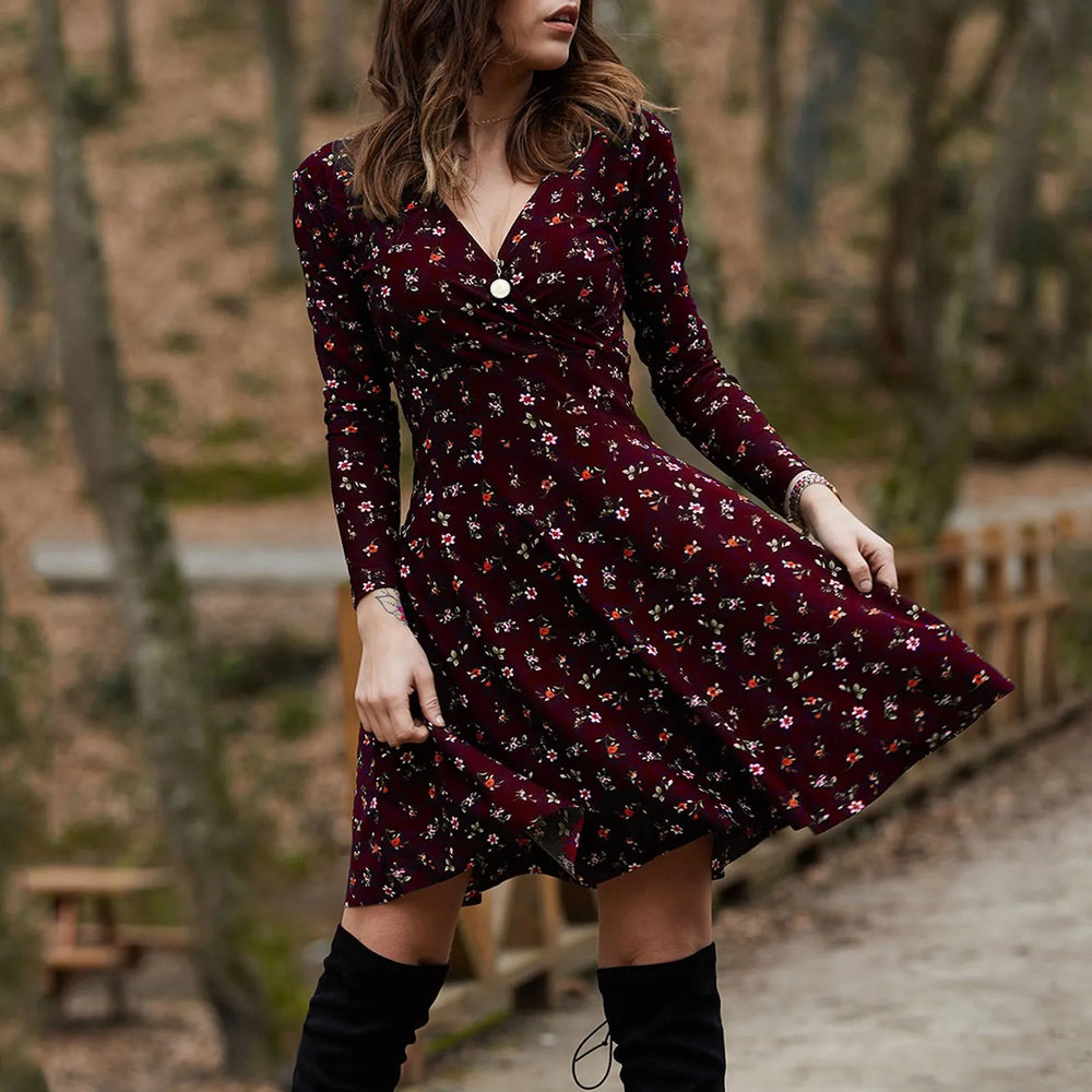 Retro Floral Swing Midi Floral Dress PURPLE / S oldfloraldress-250126