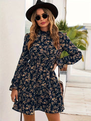 Elegant Spring Autumn Floral Print A-line Floral Dress oldfloraldress-250126