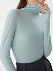 100% Wool Turtleneck Thin Wool Sweater Blue / S