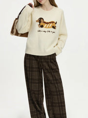Embroidered Round Neck Drop Sleeve Sweater