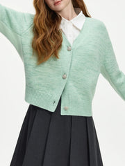 Elegant V-Neck Wool Knitted Cardigan Green / Xs Cardigan-241208