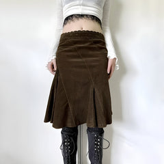 Fairy Grunge Corduroy Midi Skirt
