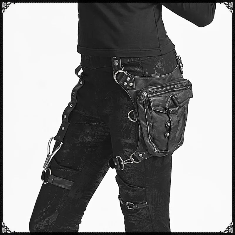 Gothic Leather Waist Pack Steampunk Fanny Thigh Shoulder Bag