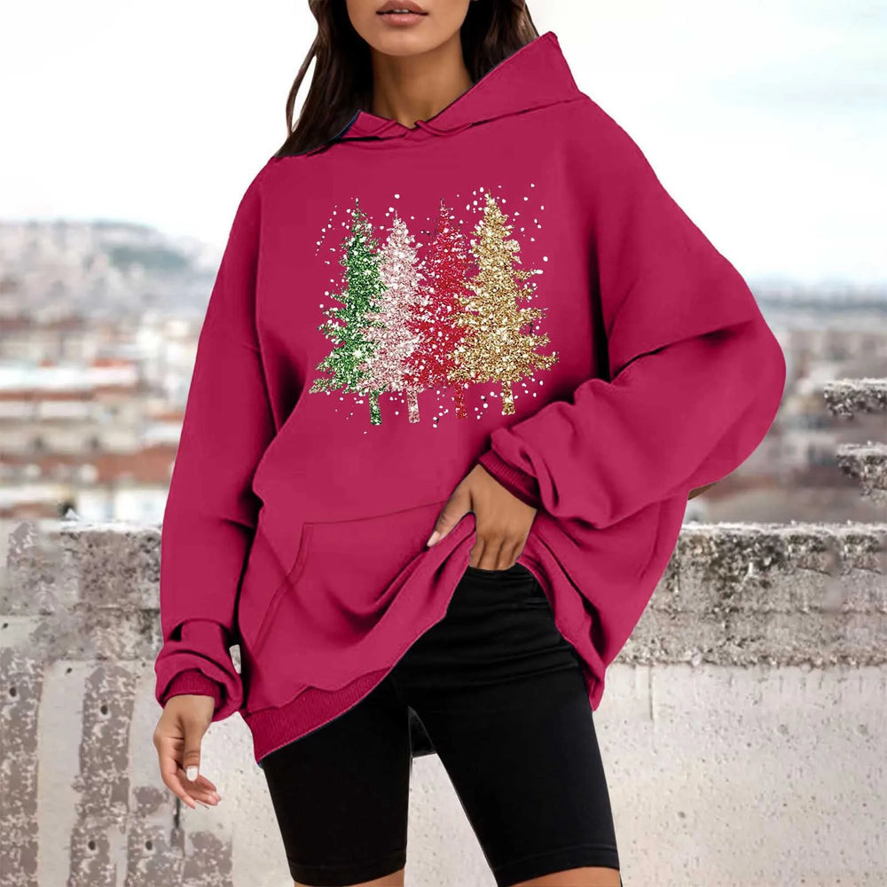 Loose Pullover Four Christmas Tree Crewneck New Autumn Hoodie Hot Pink-A / M Hoodies-L