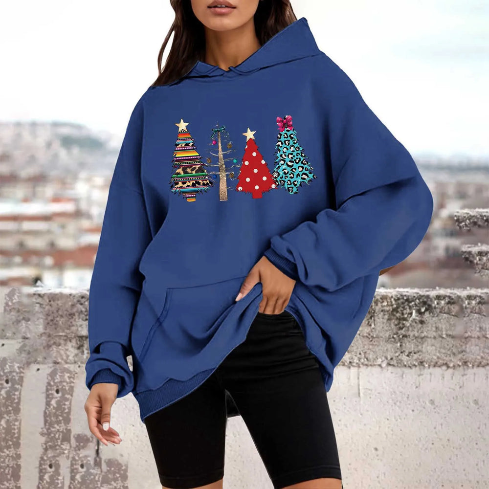 Loose Pullover Four Christmas Tree Crewneck New Autumn Hoodie Blue-B / M Hoodies-L