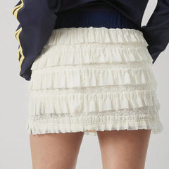 Contrast Lace Layered Ruffles Skirt skirts-250223