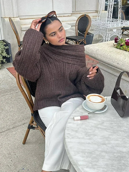 Elegant Stylish Cozy Chic Comfortable Warm Off Shoulder Long Sleeve Pullover Knit Sweater