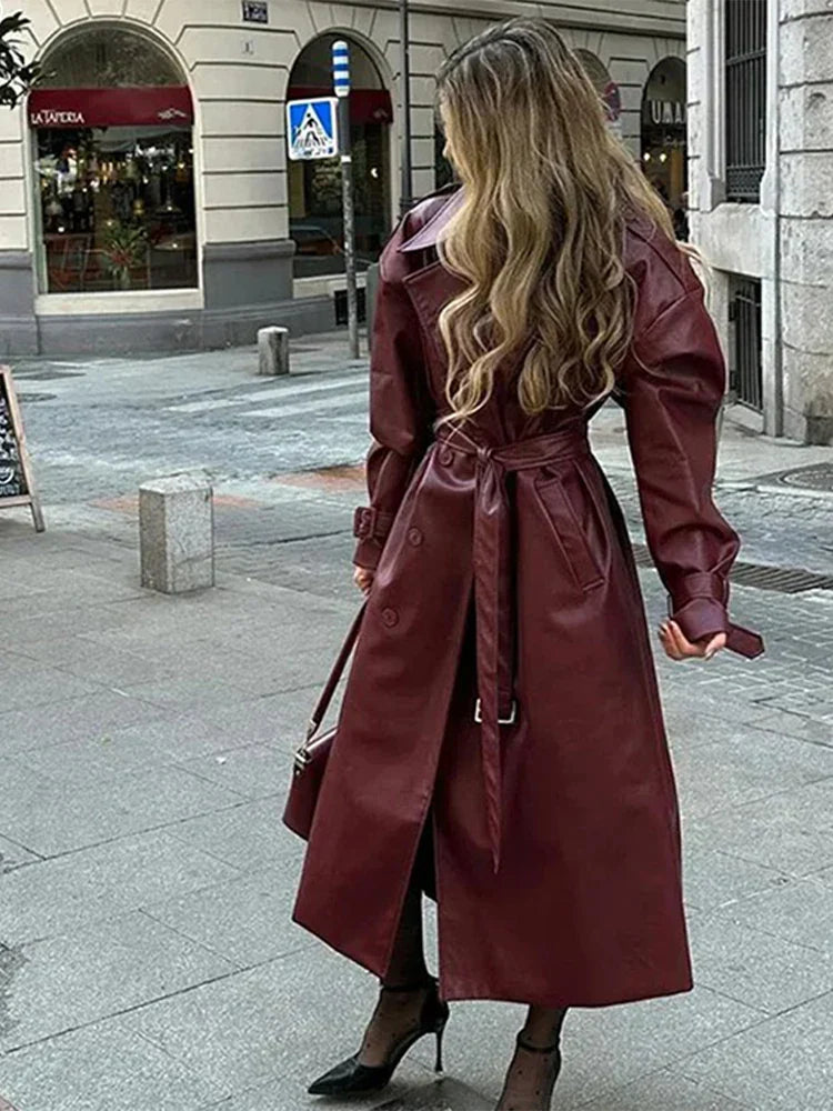 Retro Wine Red Double Breasted Coat Coats-241208