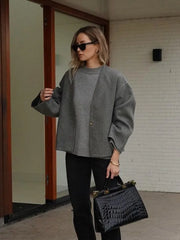 Fashion White Thicken Long Sleeve Faux Wool Chic Coats