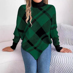 Fashionable Elegant Casual Color Contrasting High Collar Long Sleeve Christmas Sweater Sweaters-L