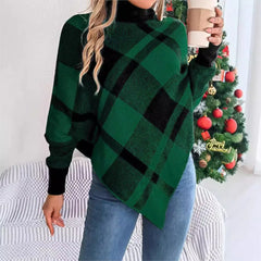 Fashionable Elegant Casual Color Contrasting High Collar Long Sleeve Christmas Sweater Sweaters-L