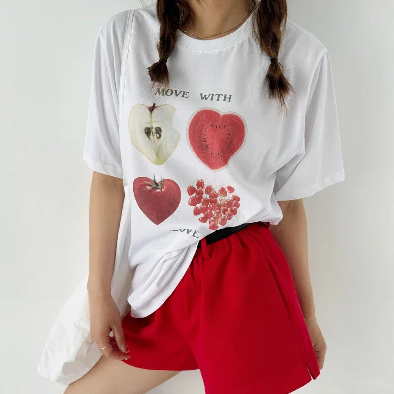 Kawaii Fruit Print Y2K T-shirt t-shirt-250223