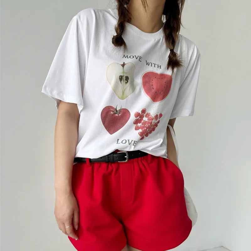 Kawaii Fruit Print Y2K T-shirt t-shirt-250223