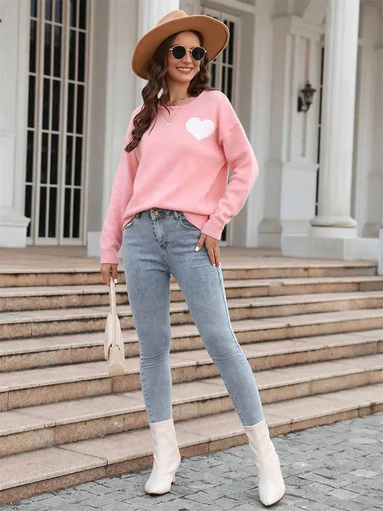 Fitshinling Heart Basic Autumn Winter Long Sleeve Cozy Green Christmas Sweater Sweaters-L
