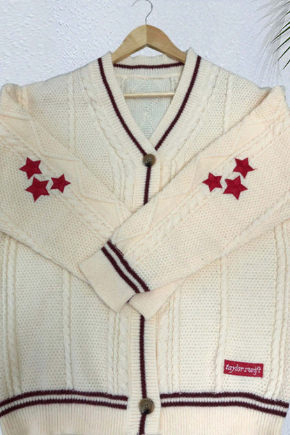 Five-pointed Star Embroidery Knit Cardigan