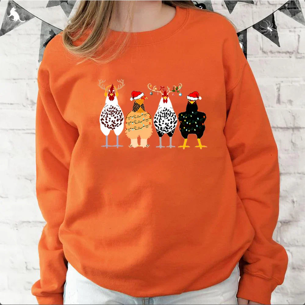 Cute Funny Chickens Animal Farmer Country Christmas Hoodie Orange / S Hoodies-L