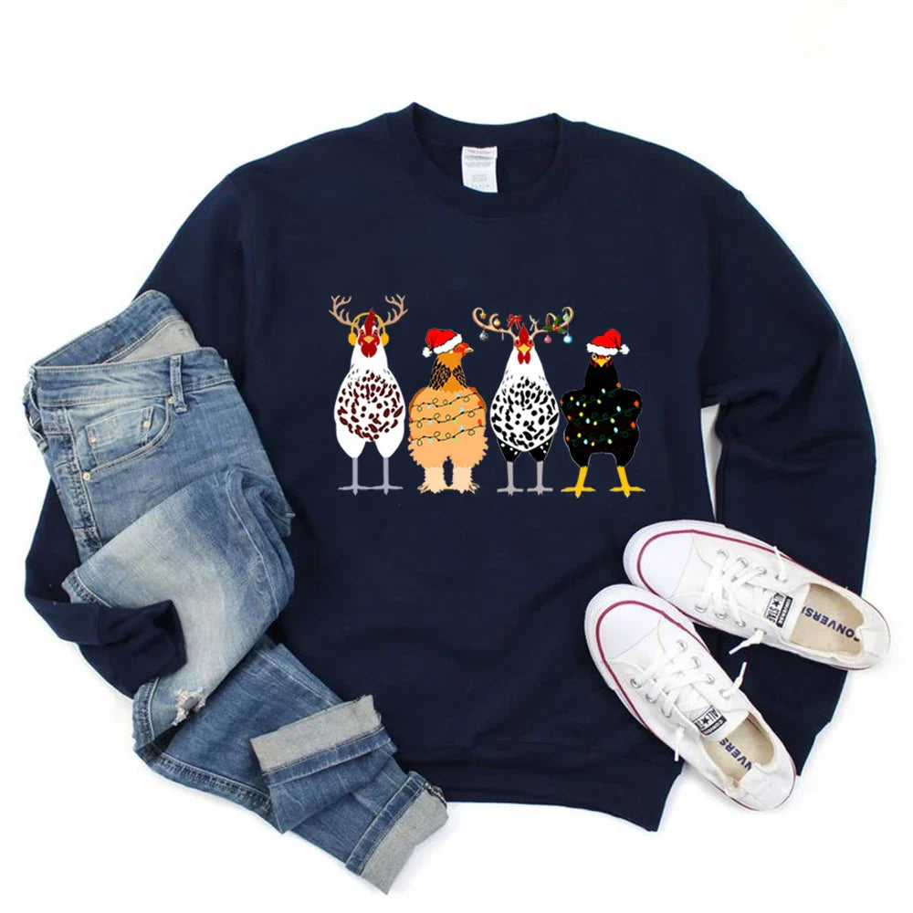 Funny Chickens Animal Cute Farmer Country Farm Gift Christmas Hoodie Navy Blue / S Hoodies-L