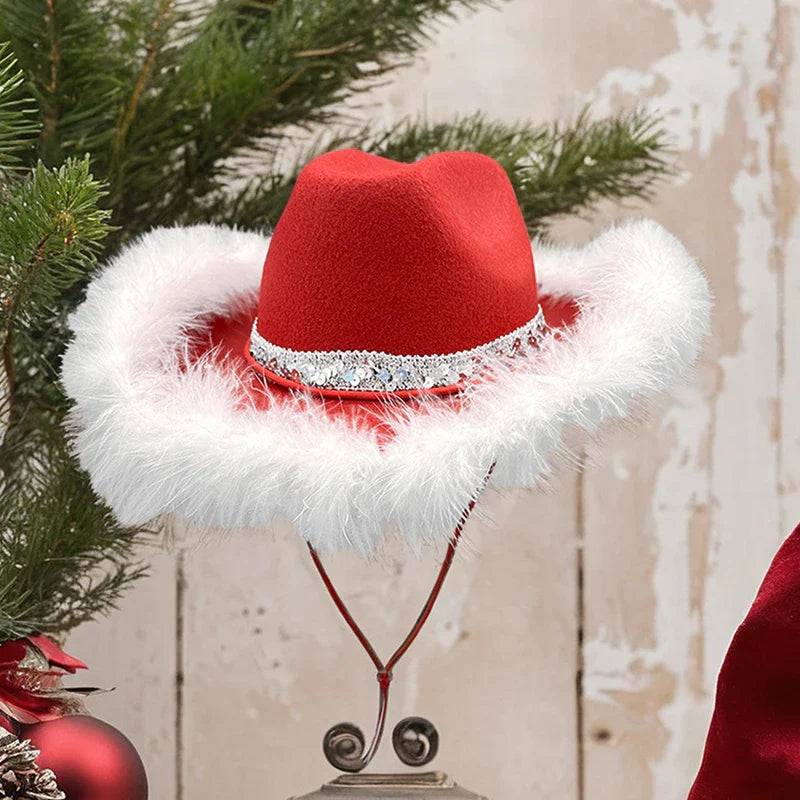 Cowgirl Christmas Sequined Belt Holiday Costume Hat Hat-L