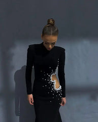 Beaded Pearl Long Sleeve Party Dress Partydress-241208