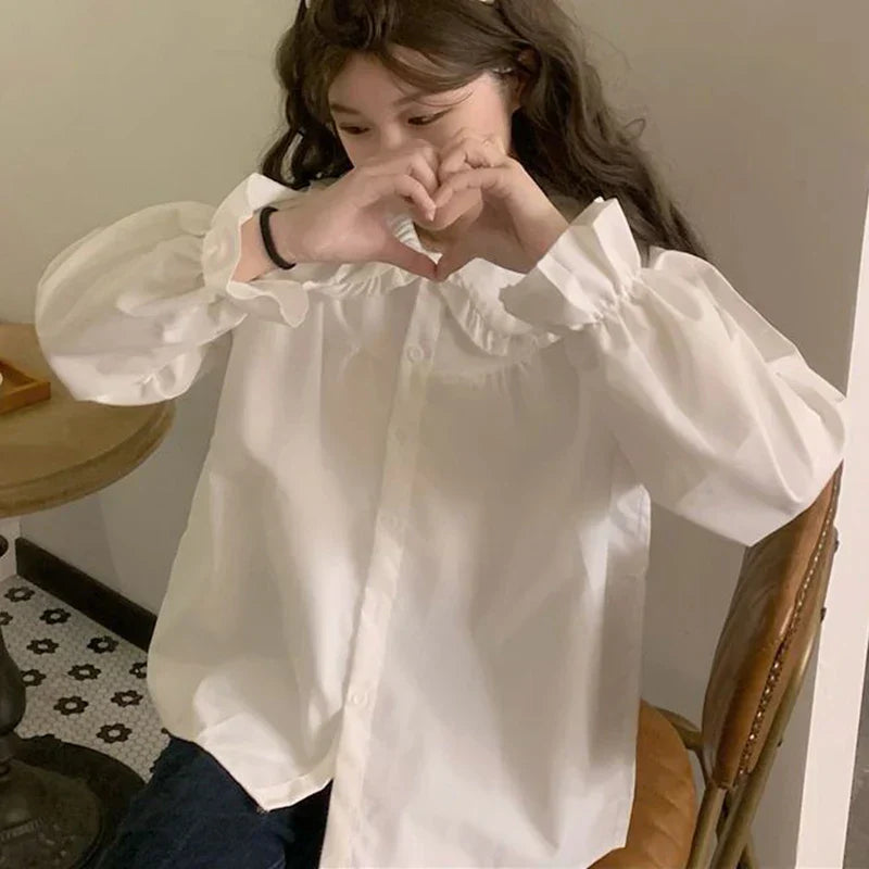 Vintage Preppy Style Sweet Kawaii White Blouse blouse-250126