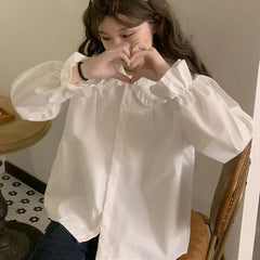 Vintage Preppy Style Sweet Kawaii White Blouse blouse-250126