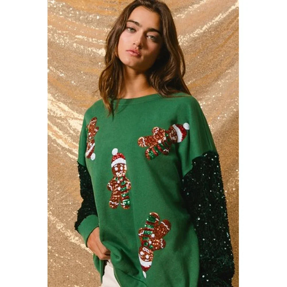 Glitter Patchwork Vintage Harajuku Slim Streetwear Christmas Hoodie Green / S Hoodies-L