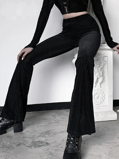 Goth Vintage Grunge Women Aesthetic Emo Flare Pants Dark Pants