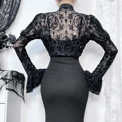 Long Sleeves Smock Vintage Black Lace Flare Sleeve Cosplay Cardigan