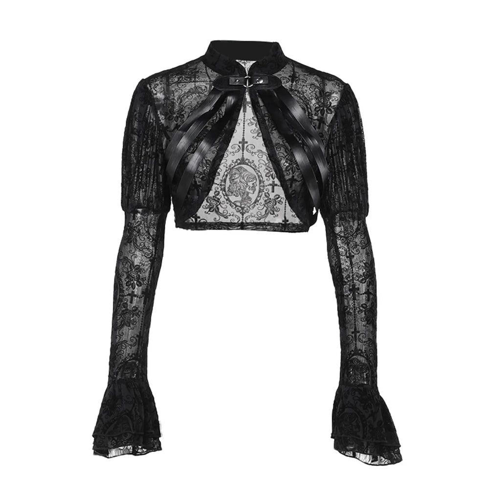 Long Sleeves Smock Vintage Black Lace Flare Sleeve Cosplay Cardigan