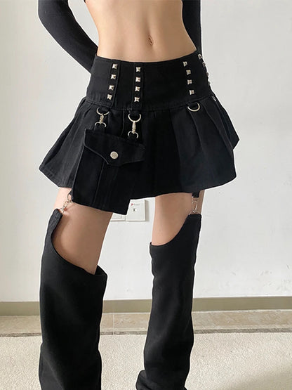 Gothic Girl High Waist Pleated Patchwork Skirt