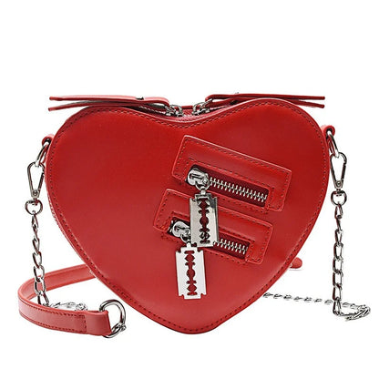 Gothic Casual Handbag Blade Heart Chain Crossbody Zipper Shoulder Summer Bag