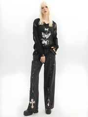 Grunge Cross Zip-Up Jeans