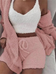 Sexy Fluffy Autumn Piece Sweatshirt Backless Plush Home Sports Women Pyjamas Wear Winter Fleece