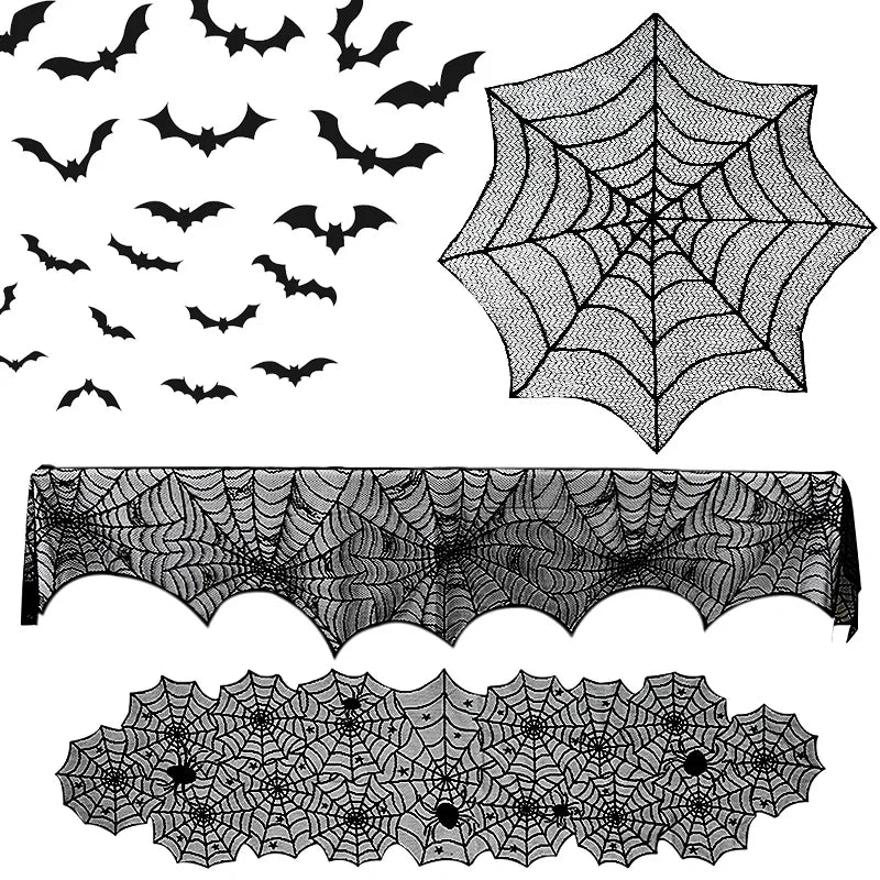 Lace Spider Web Skeleton Skull Tablecloth Halloween Decorative Item