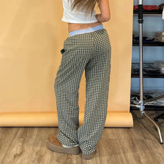 Plaid Sleep Lounge Bottoms Elastic Waist Pant pant-250223