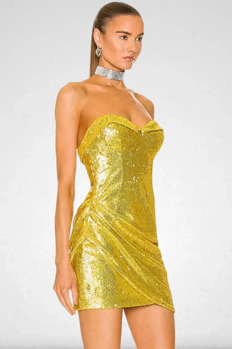 Golden Shining Sequins Mini Party Dress Partydress-241208