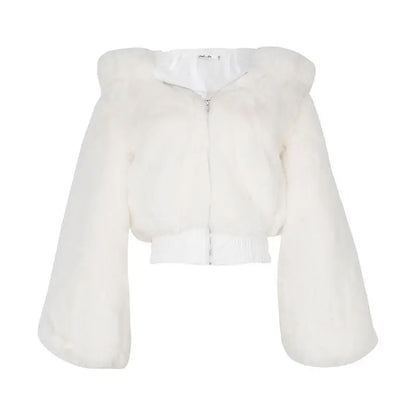 High Quality Furry Cropped Fluffy Hooded Winter Fur Coats