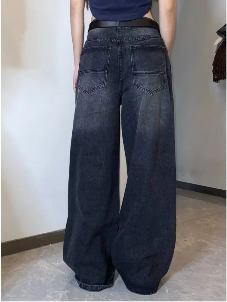 High Street Niche Design Washed Straight Tube Loose Fitting Retro Trendy Women’s Jean