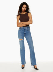 High Waist Loose Ripped Holes Streetwear Straight Ladies Denim Jean
