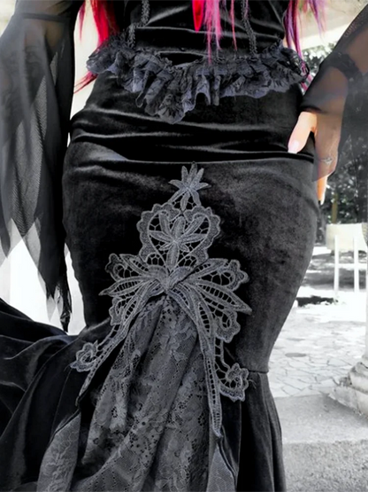 Goth High Waist Ruffle Fishtail Slim Elastic Half Skirt