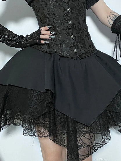 Mall Goth Mesh Black Lace Splice High Waist Aesthetic Skirt