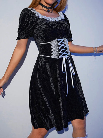 Black Velvet Harajuku Corset A-Line Summer Fashion Party Dress