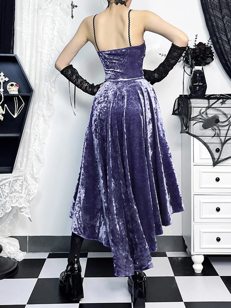 Vintage Steampunk Gothic Floral Lace High Low Spaghetti Strap Corset Dress