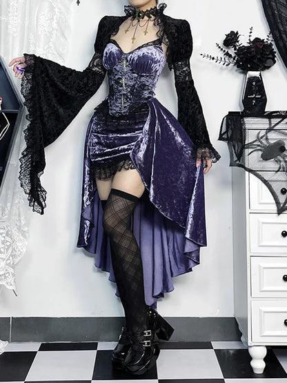 Vintage Steampunk Gothic Floral Lace High Low Spaghetti Strap Corset Dress