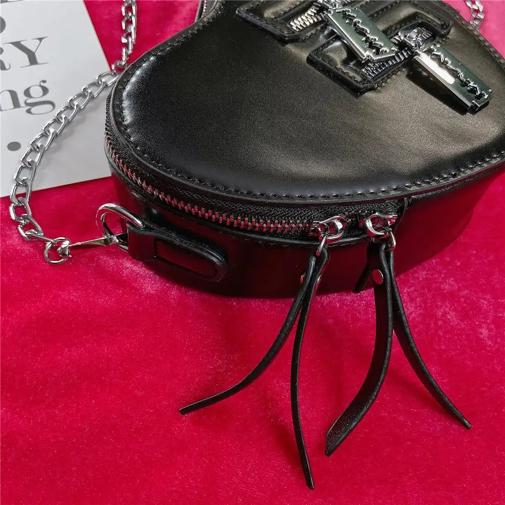 Gothic High Grunge Street Y2k Aesthetic Heart Leather Harajuku PU Bag