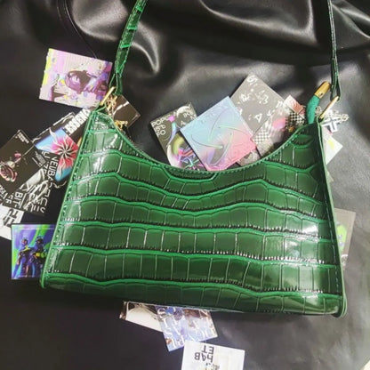 Punk Crocodile Gothic Underarm Y2k Chains Pattern Green Cross Street High Bag