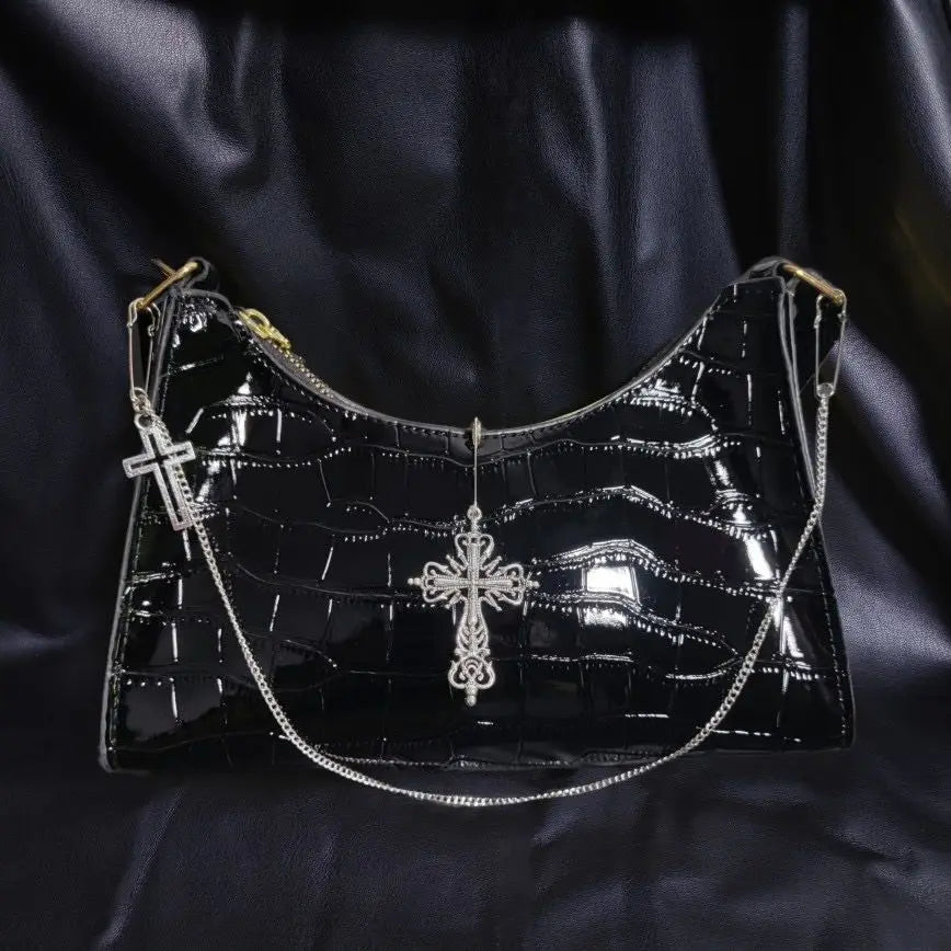 Punk Crocodile Gothic Underarm Y2k Chains Pattern Green Cross Street High Bag